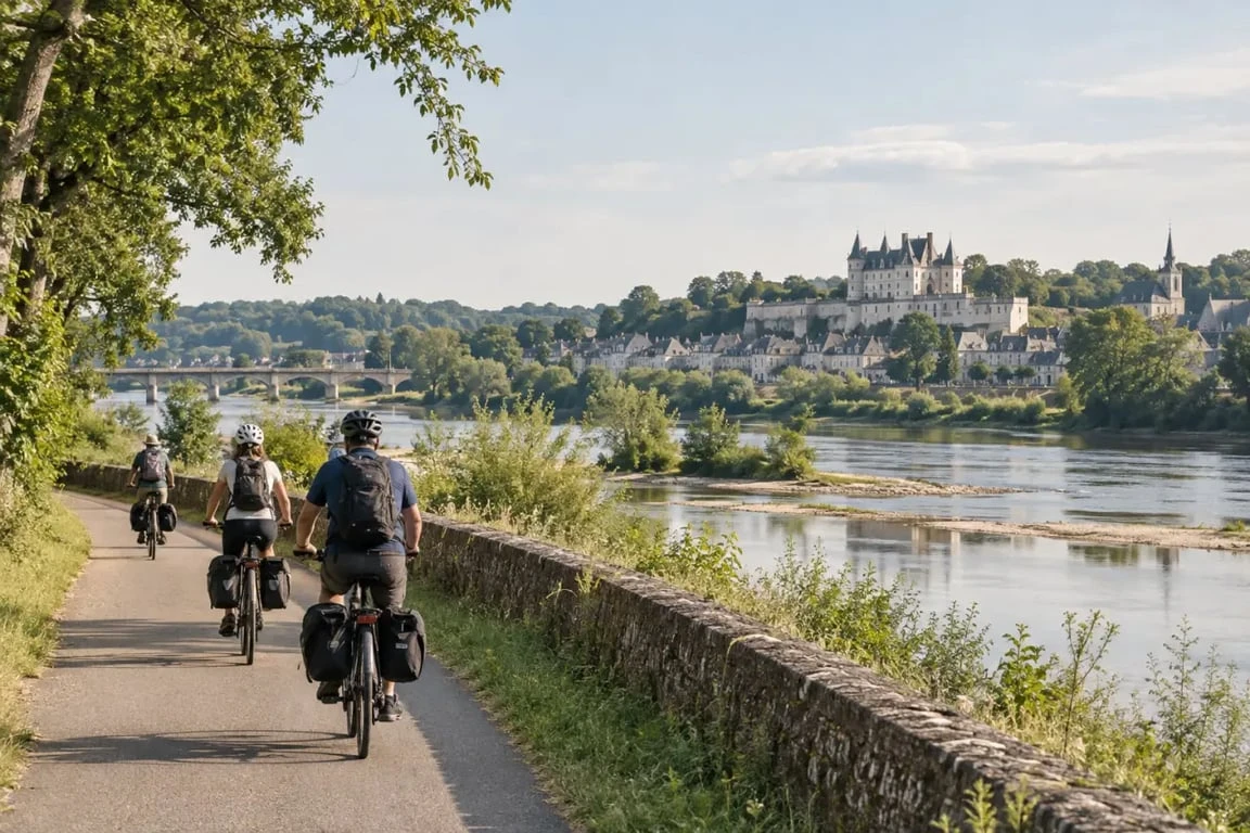 Tourisme Val de Loire Touraine : balade à vélo au bord de la Loire près d'Amboise