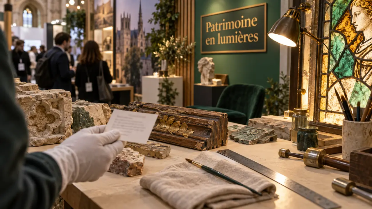 Salon du patrimoine culturel : stand au Carrousel du Louvre, rénovation et lumière sur vitrail