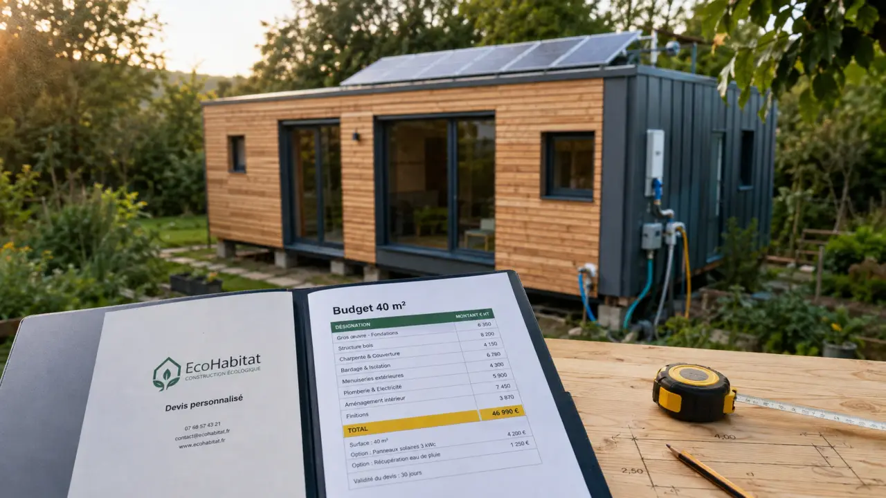 Tiny house 40m2 sur plots, panneaux solaires et devis budget 40 m²