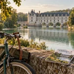 Tourisme val de loire touraine : château de Chenonceau et vélo sur le chemin de halage