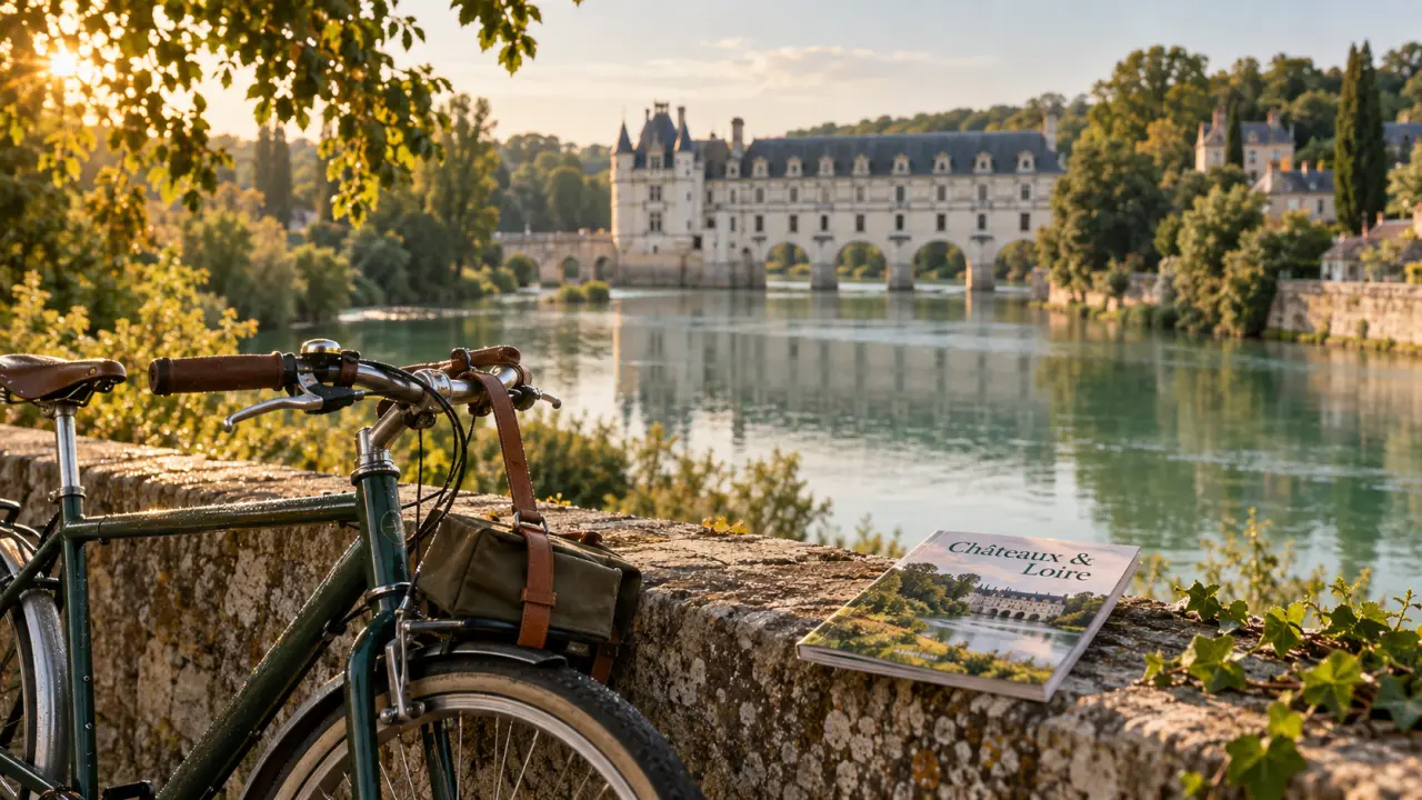 Tourisme val de loire touraine : château de Chenonceau et vélo sur le chemin de halage