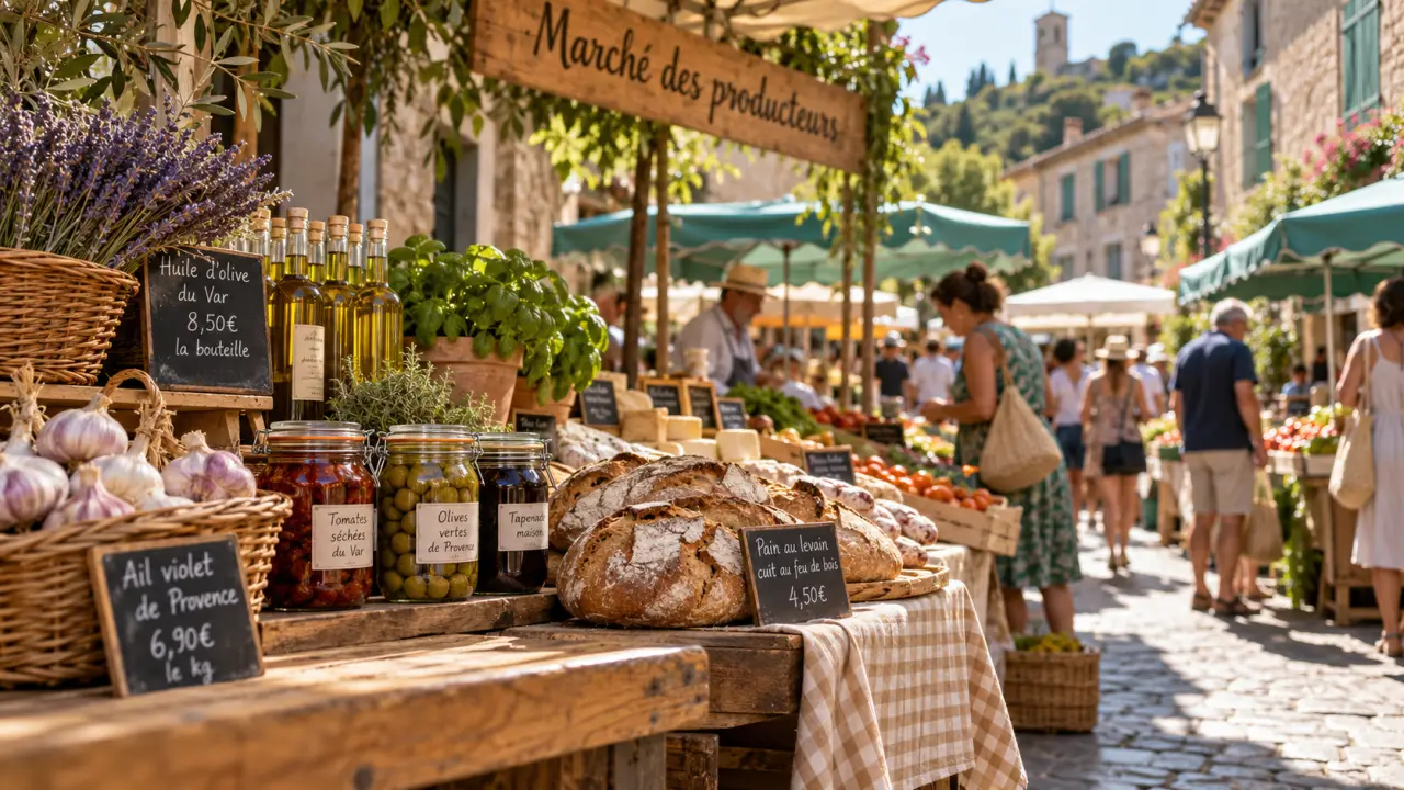 Marche du var : étal de marché provençal dans le Var