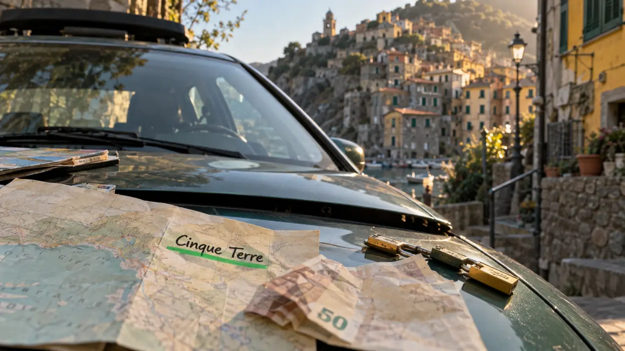 Road trip italie 2 semaines : voiture et carte Cinque Terre garée